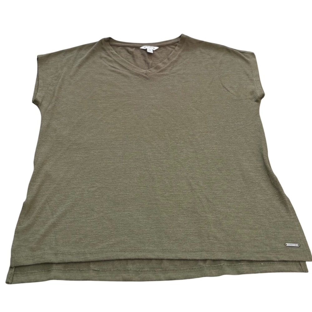 Orvis Classic Collection Womens Olive Green V-Neck Short Sleeve Top Size M